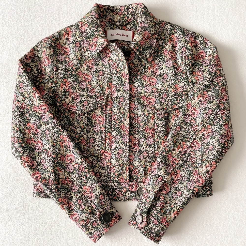 Aritzia Sunday Best Pink Green Floral Tweed Jacket - Picture 3 of 15